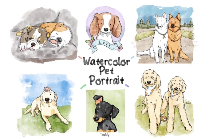 draw a cute watercolor art style of your pet portrait