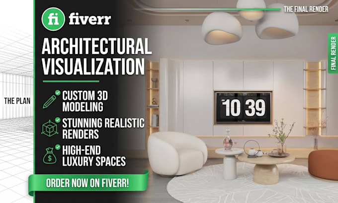 create photorealistic 3d interior rendering and architectural visualization