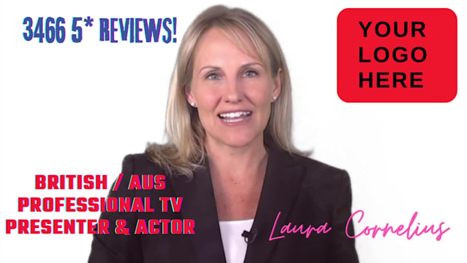 be your british video spokesperson on white screen with logo