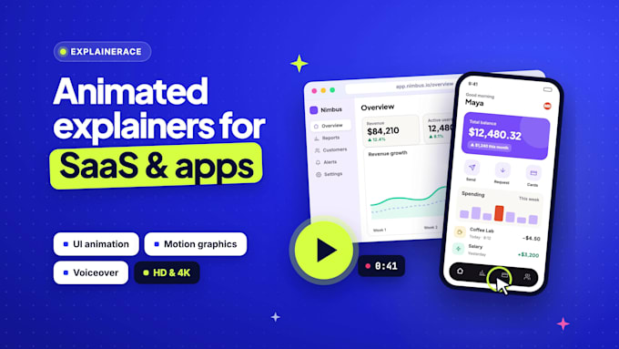 create a saas explainer video with motion graphics and UI animation