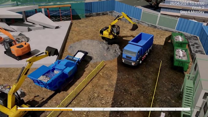 do 3d construction sequence animation industrial site logistics video 4d bim