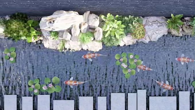 custom japanese garden design with walkthrough render