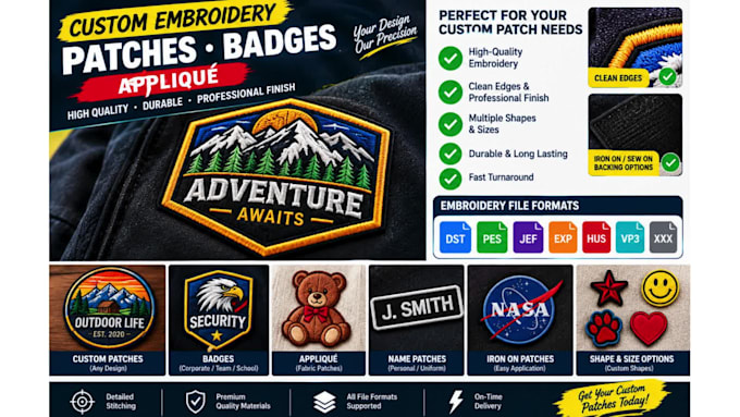 digitize custom embroidery patches, badges and applique designs
