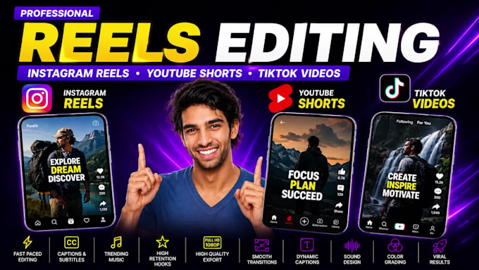 edit viral instagram reels, tiktok videos and youtube shorts