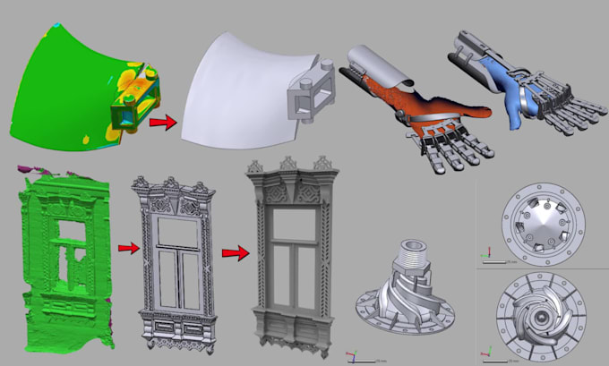 reverse engineer 3d scan mesh stl to cad step file for mechanical product design
