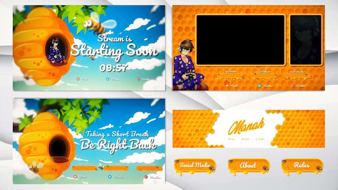 design a custom animated twitch stream overlay and screens