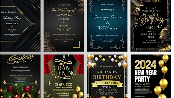 Design 6 wedding invitation, birthday invitation, party invitation by ...