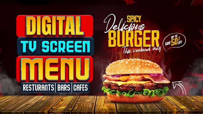 design animated digital TV menu board for restaurant