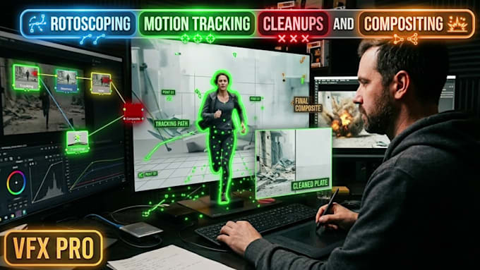 vfx compositor, motion tracking, cleanups and compositing
