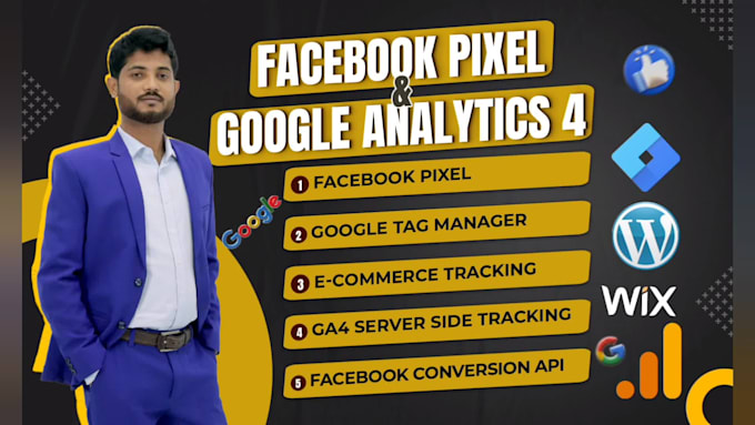 fix or setup google analytics 4, fb pixel, ga4 conversion tracking via GTM
