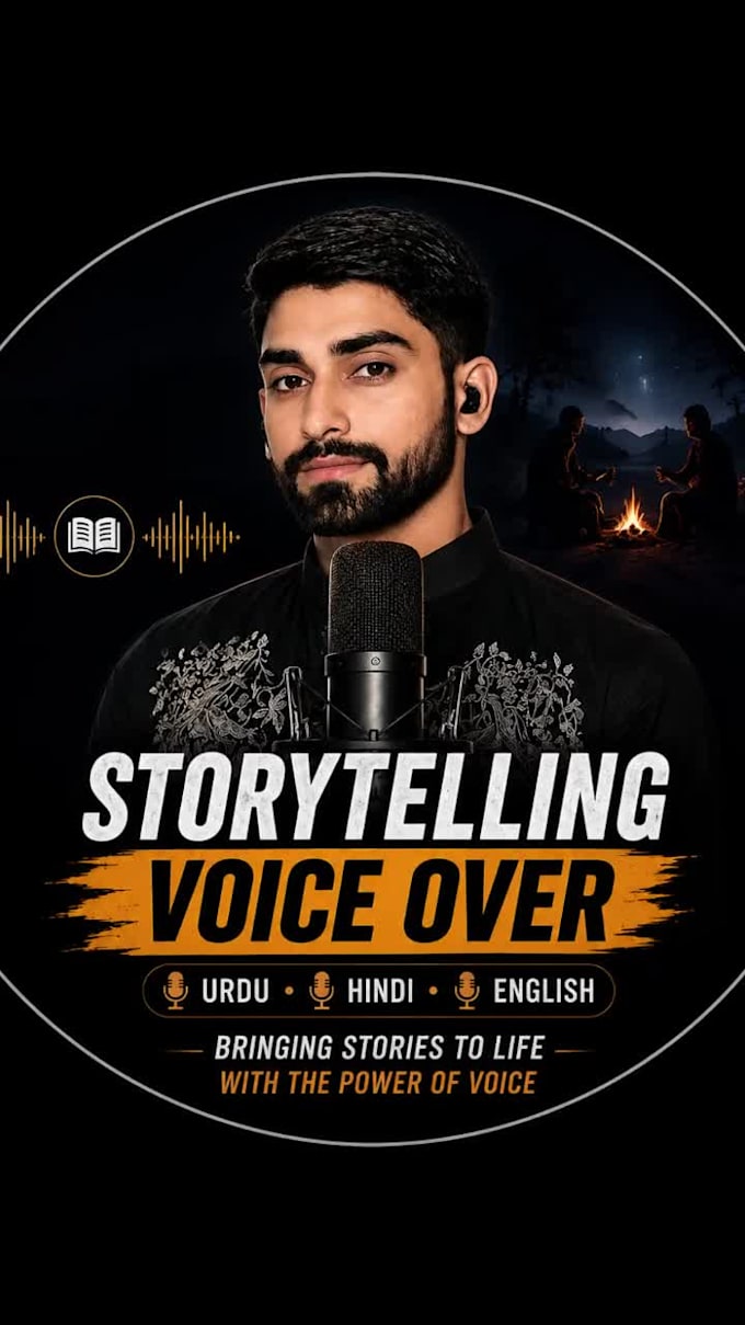 record a cinematic storytelling voice over in urdu,english