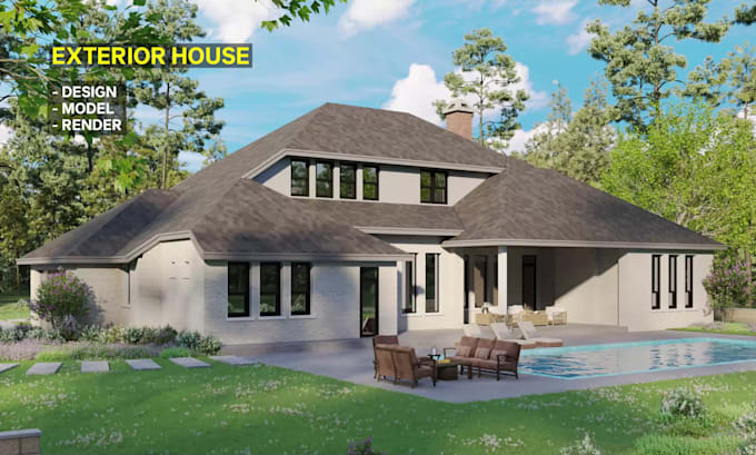 create 3d architectural rendering, exterior and landscape