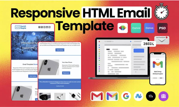 convert psd, figma, canva into responsive HTML email template newsletter