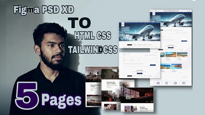 convert figma, xd, PSD to responsive HTML CSS tailwind website