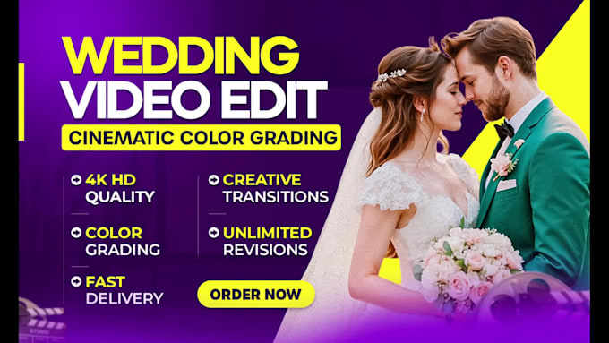 do professional cinematic wedding video editing with color grading correction
