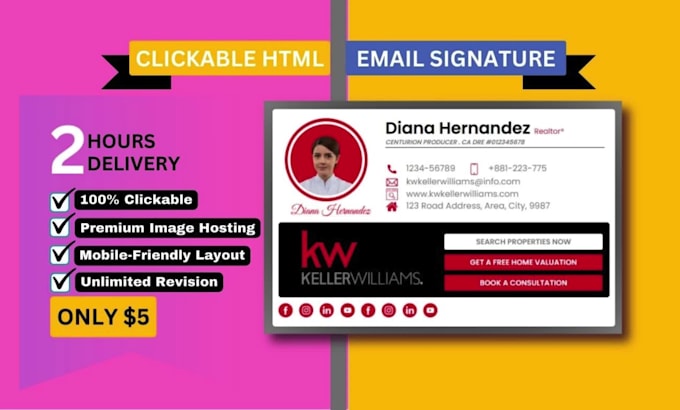 code email signature HTML, clickable HTML email signature within 2 hours