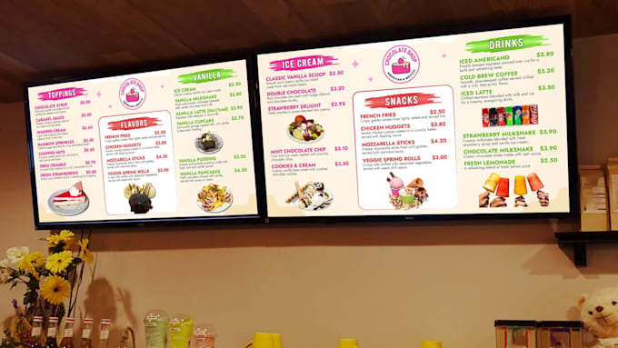 design a static tv screen menu or digital menu