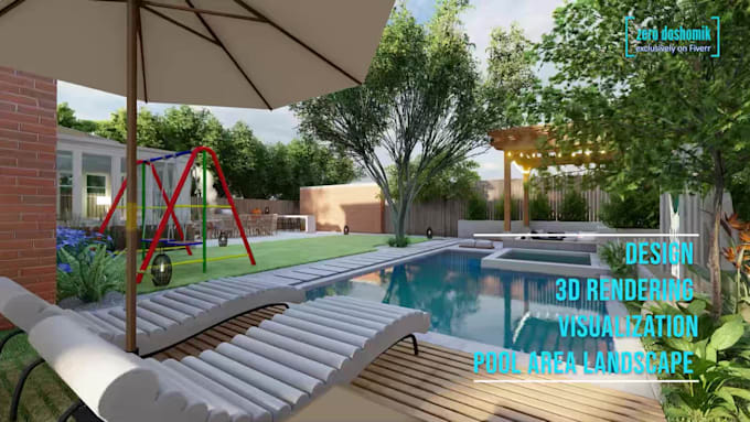 design and render swimming pool, backyard, villa landscape