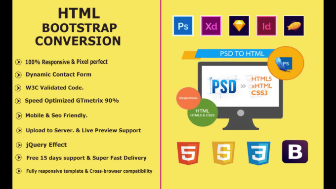 Convert Psd Sketch Xd To Html Bootstrap 4 Responsive