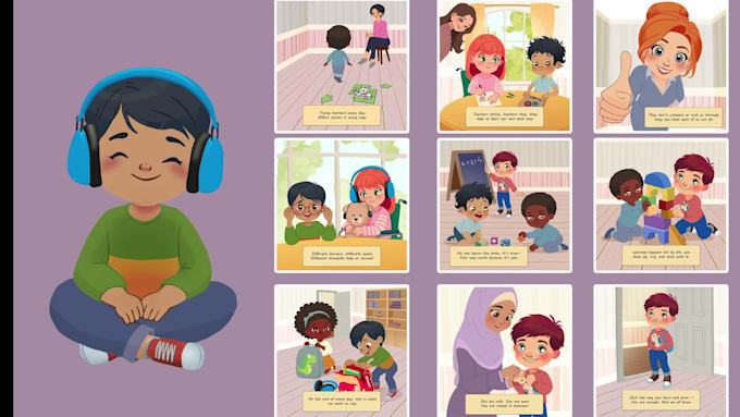 create bright childrens book illustrations for your story