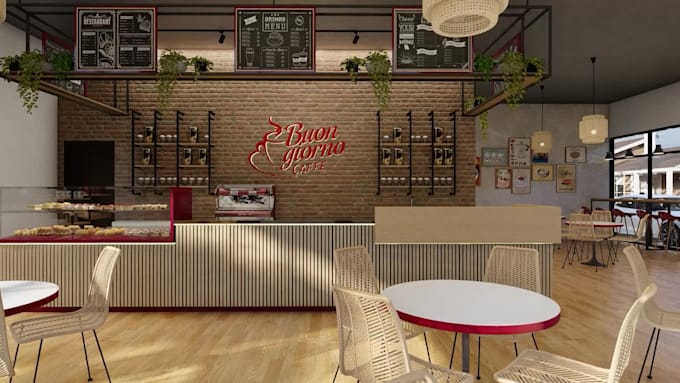 design and 3d render your restaurant cafe bar interior