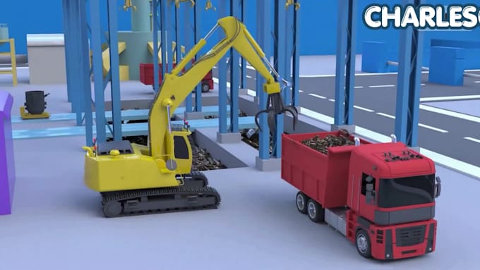 create 3d industrial factory, assembly line and manufacturing process animation