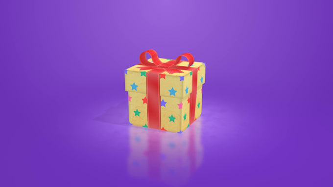 create a 3d animated surprise gift box