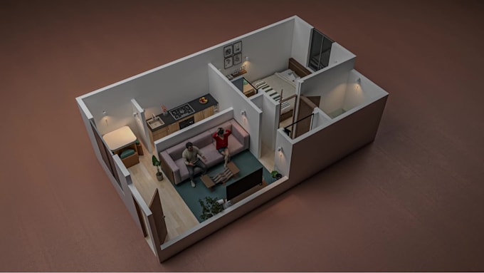 do isometric 3d floor plan render, realistic interior exterior render