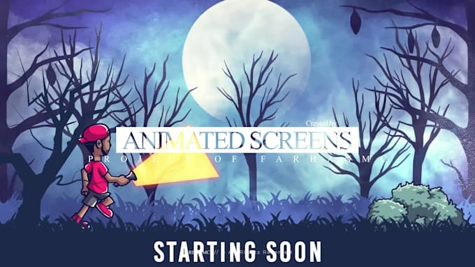 design animated twitch and kick streaming overlay, logo and screens