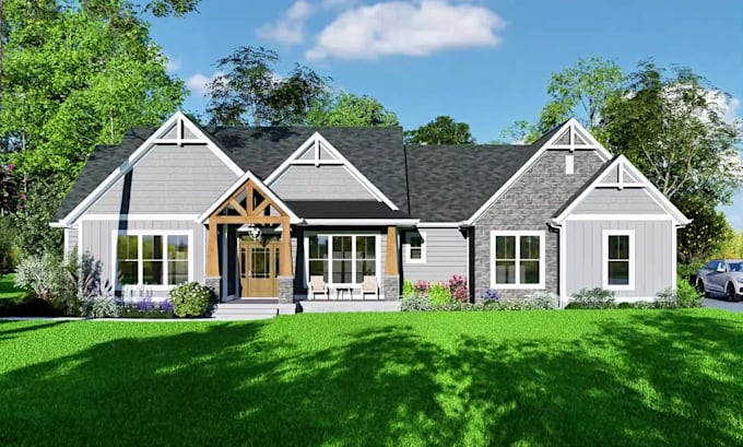 do 3d architectural models, facade, exterior house rendering