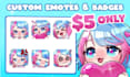 make chibi twitch emotes, animated emotes, sub badges, vtuber, stream, discord