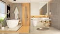 create a modern, realistic 3d bathroom design and walkthrough video