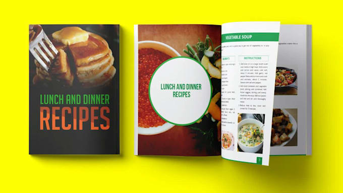 create cookbook, recipe book layout design with cover design