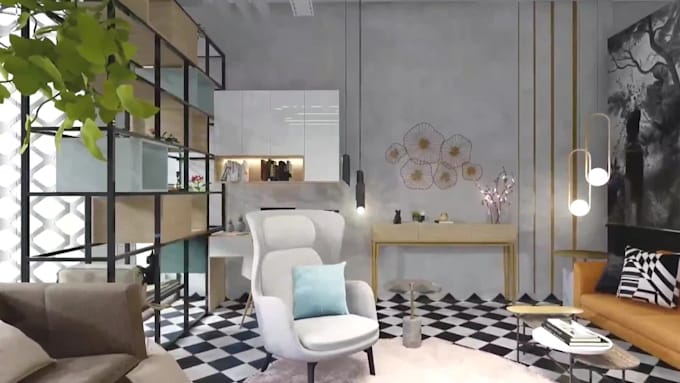 create interior design and realistic 3d rendering