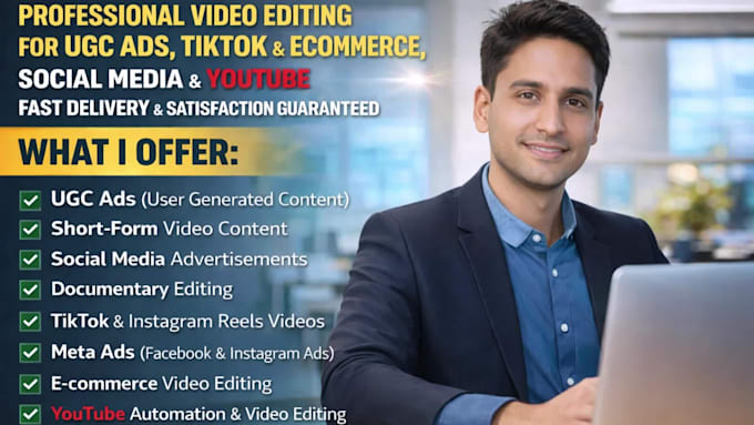 video editing for youtube, social media, advertisements and ugc ads video editor