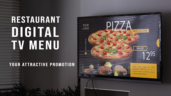 design animated digital menu and restaurant wall TV menu