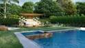 design garden, backyard, pool, patio, terrace landscape 3d environment