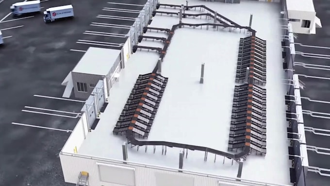 create 3d industrial robotic warehouse process animation, production line video