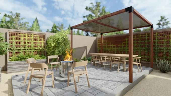 design backyard, garden, pool, patio, terrace as landscape architect
