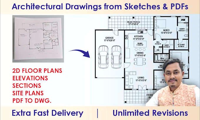 draft 2d floor plans, house plans and architectural drawings in autocad