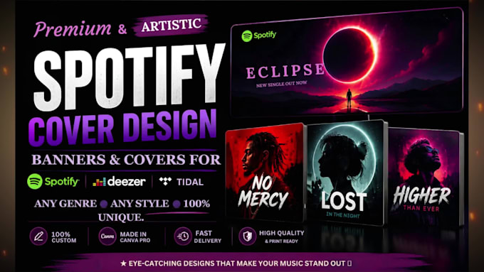 design premium and artistic spotify, deezer and tidal banners in canva pro