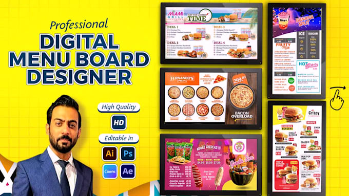 design digital menu, digital menu board or animated  menu