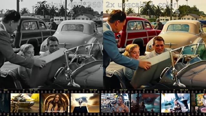 create an amazing ai video, upscale, style, convert blackandwhite to color