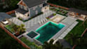 do backyard landscape design, garden, fireplace, pool, deck and patio design
