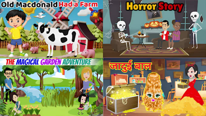 create animated stories cartoon for kids youtube channel english hindi