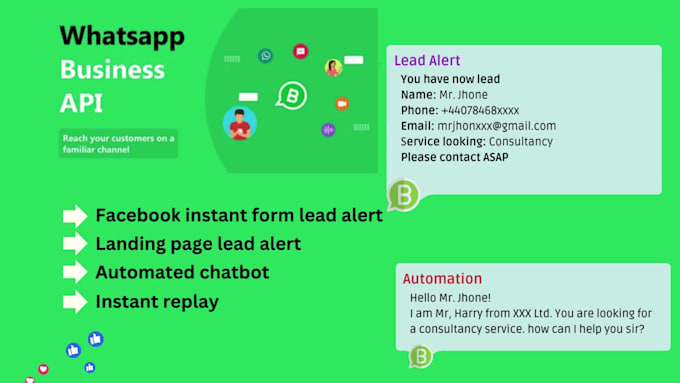 setup facebook lead alert via whatsapp API and setup chatbot