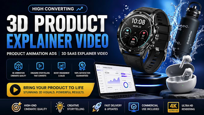 do 3d product explainer video, product animation ads, 3d saas explainer video
