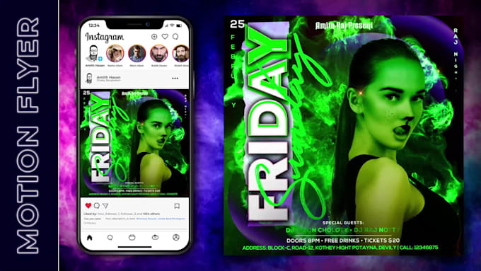create a motion graphics for event flyers, hip hop concert flyer