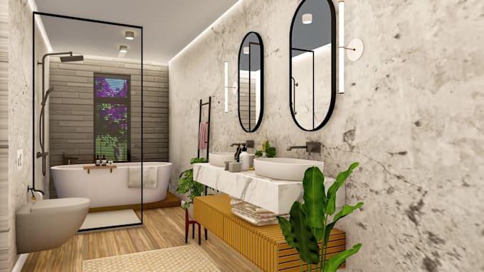 design your interior bathroom with realistic 3d render