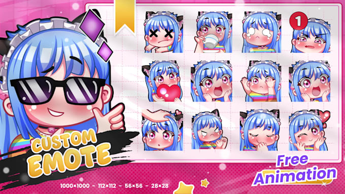 draw twitch emotes, chibi emotes, animated emotes, vtuber for stream